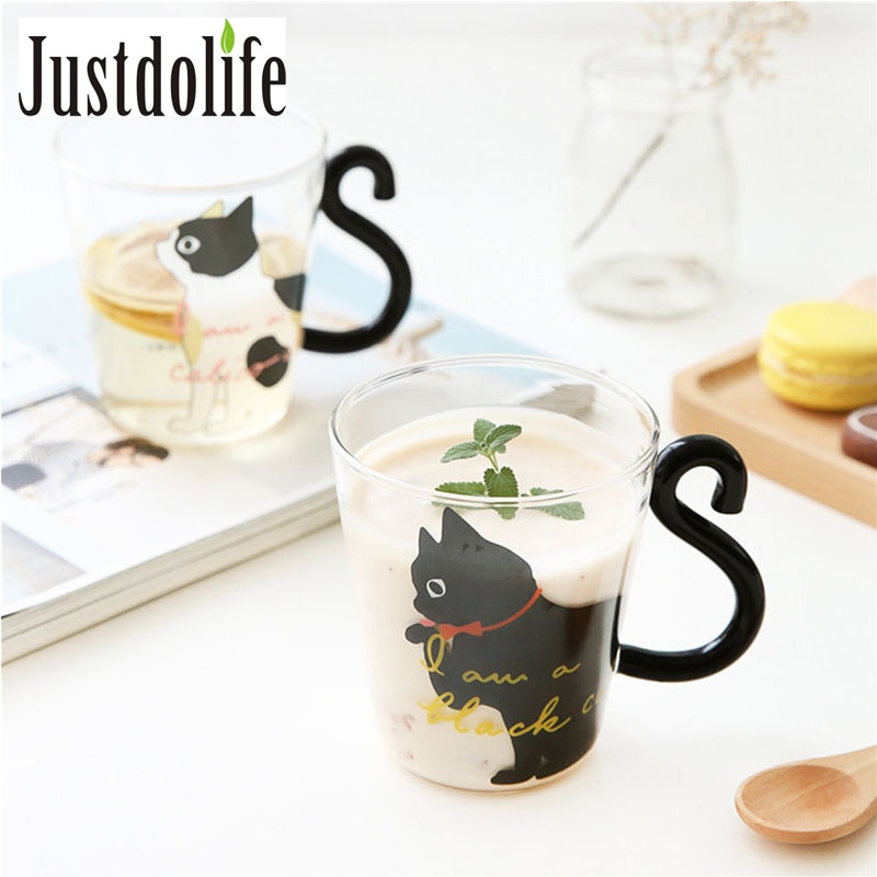 Personality Glass Water Cup Korean Japanese Style 3D Cat Printed